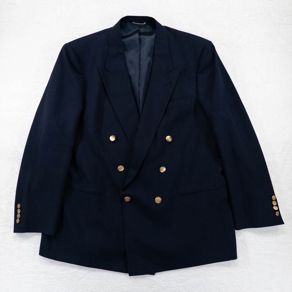 Christian Dior Monsieur Mens Blazer 46R Navy Blue Double Breasted Gold Button